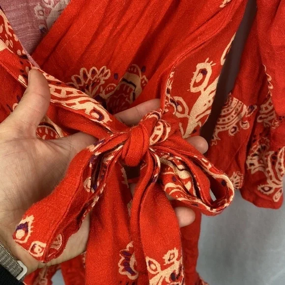 Free People All The Right Ruffles Romper - Orange - Size XS - Picture 5 of 11